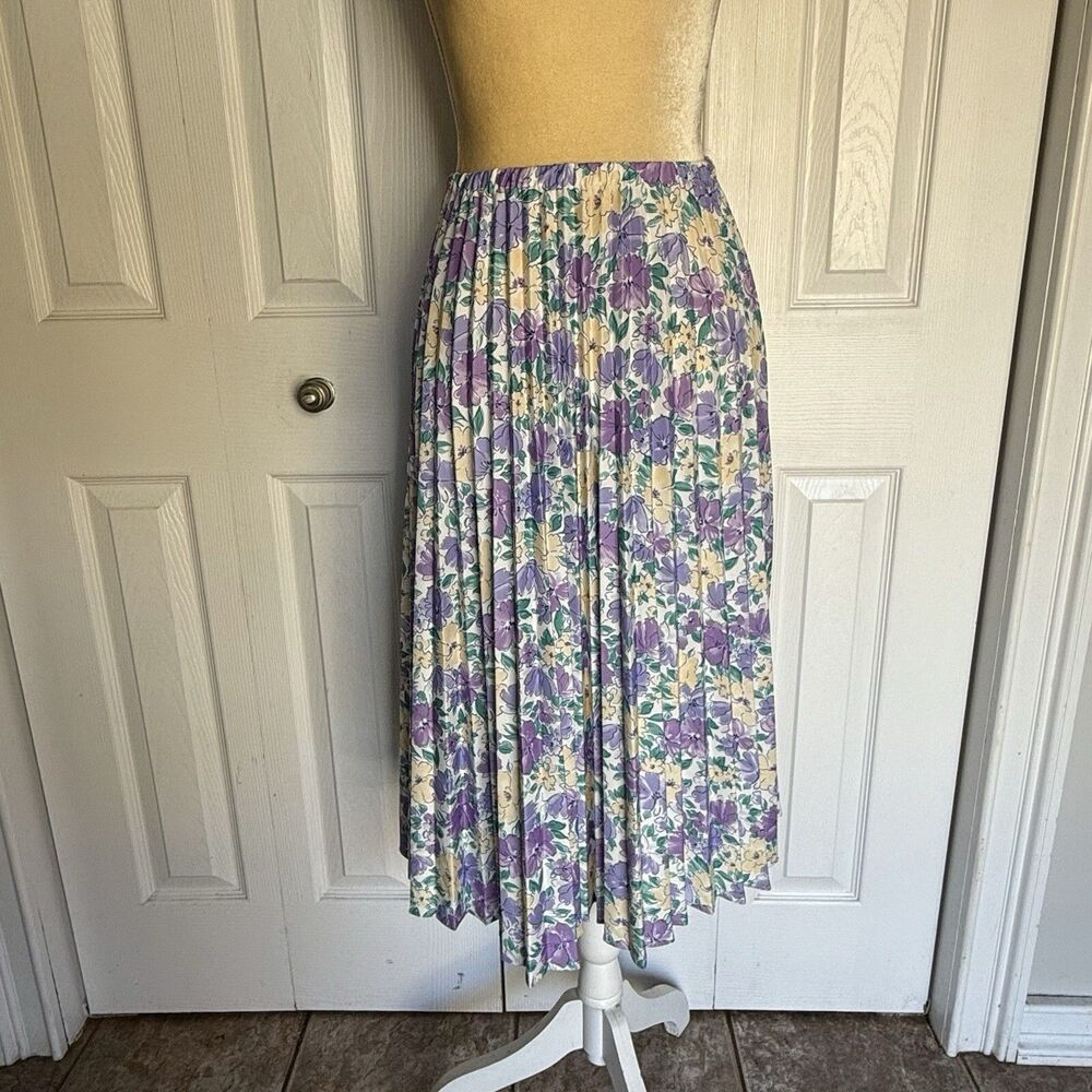 Baroness Waynes Midi Skirt Women Size 12 Purple Pleated Pull On Comfort USA - Picture 12 of 15